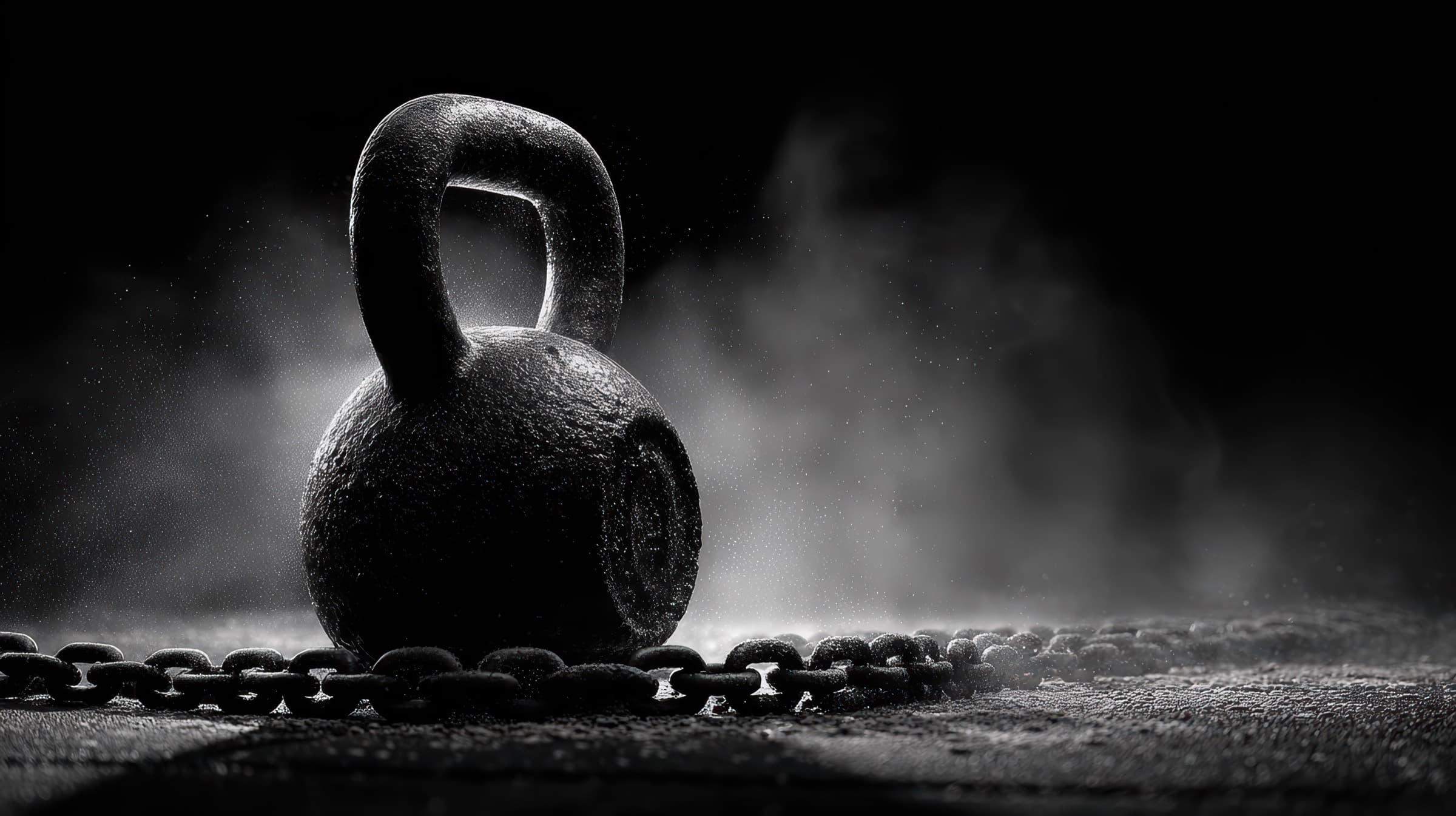Pesas rusas y cadena en un entorno de entrenamiento de élite